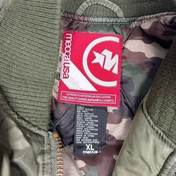 Mecca Coat Mens Extra Large Bomber Jacket Outerwear Streetwear Casual Camo - Picture 3 of 6